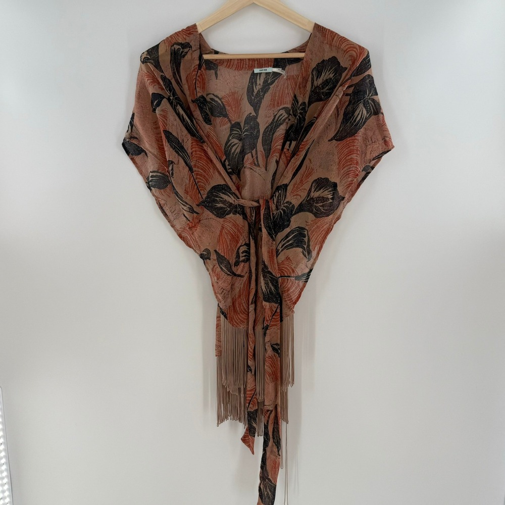 Urban Outfitters Kimchi Blue Kimono Robe with Fringe Red Blue Size XS